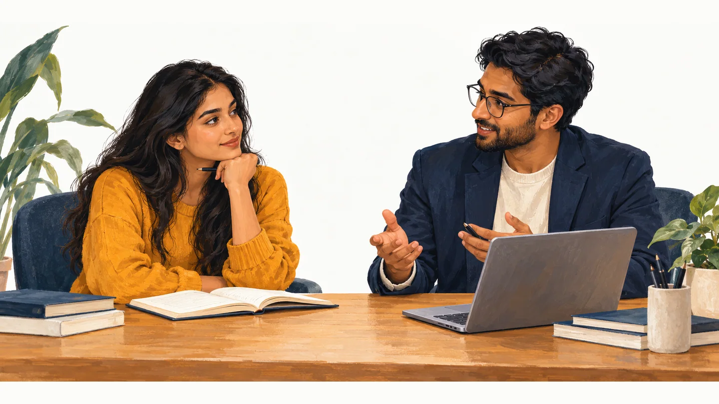 A learner discussing a study plan with an adviser