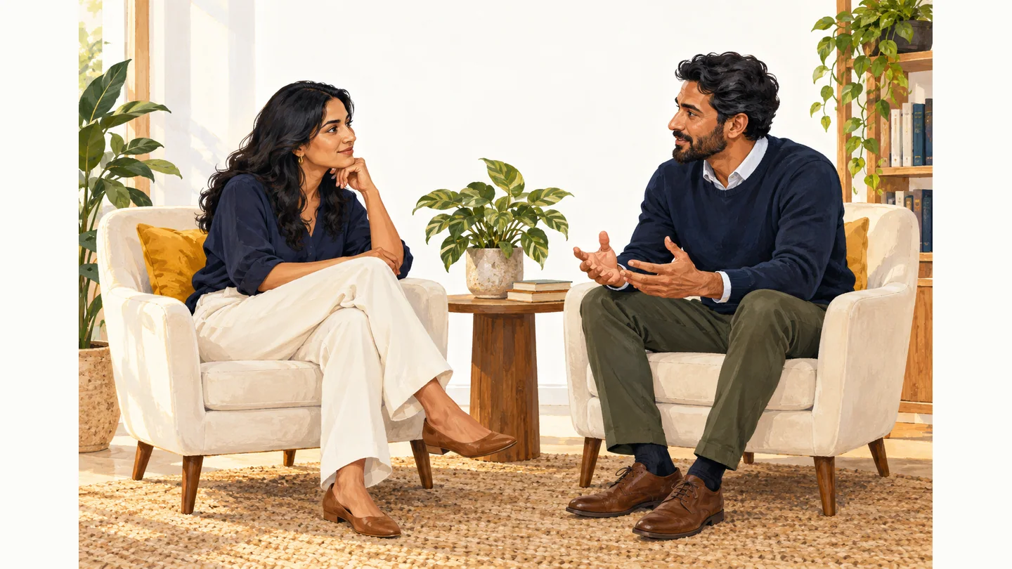 A calm supportive conversation in a comfortable space