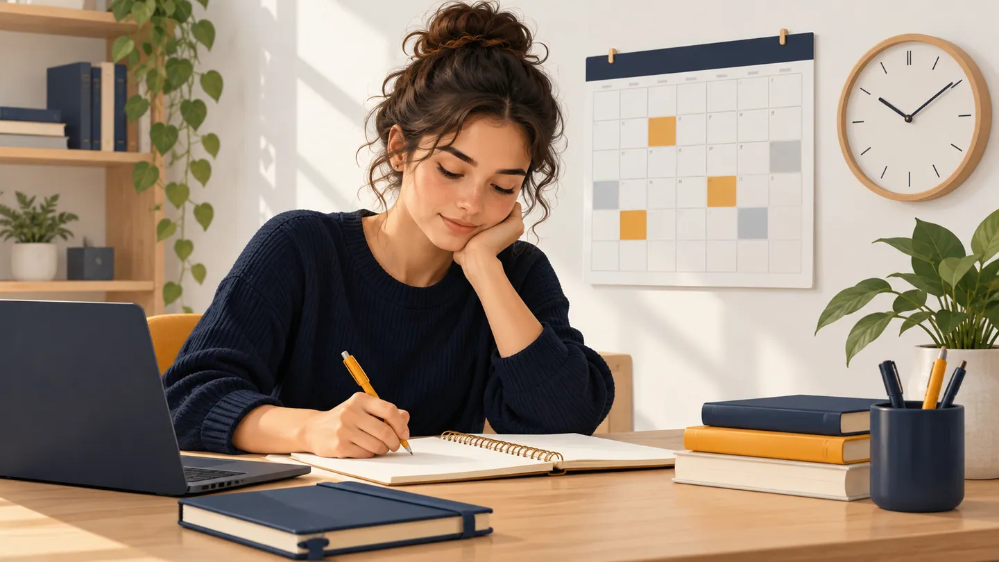 Editorial illustration of Time Management & Productivity learning