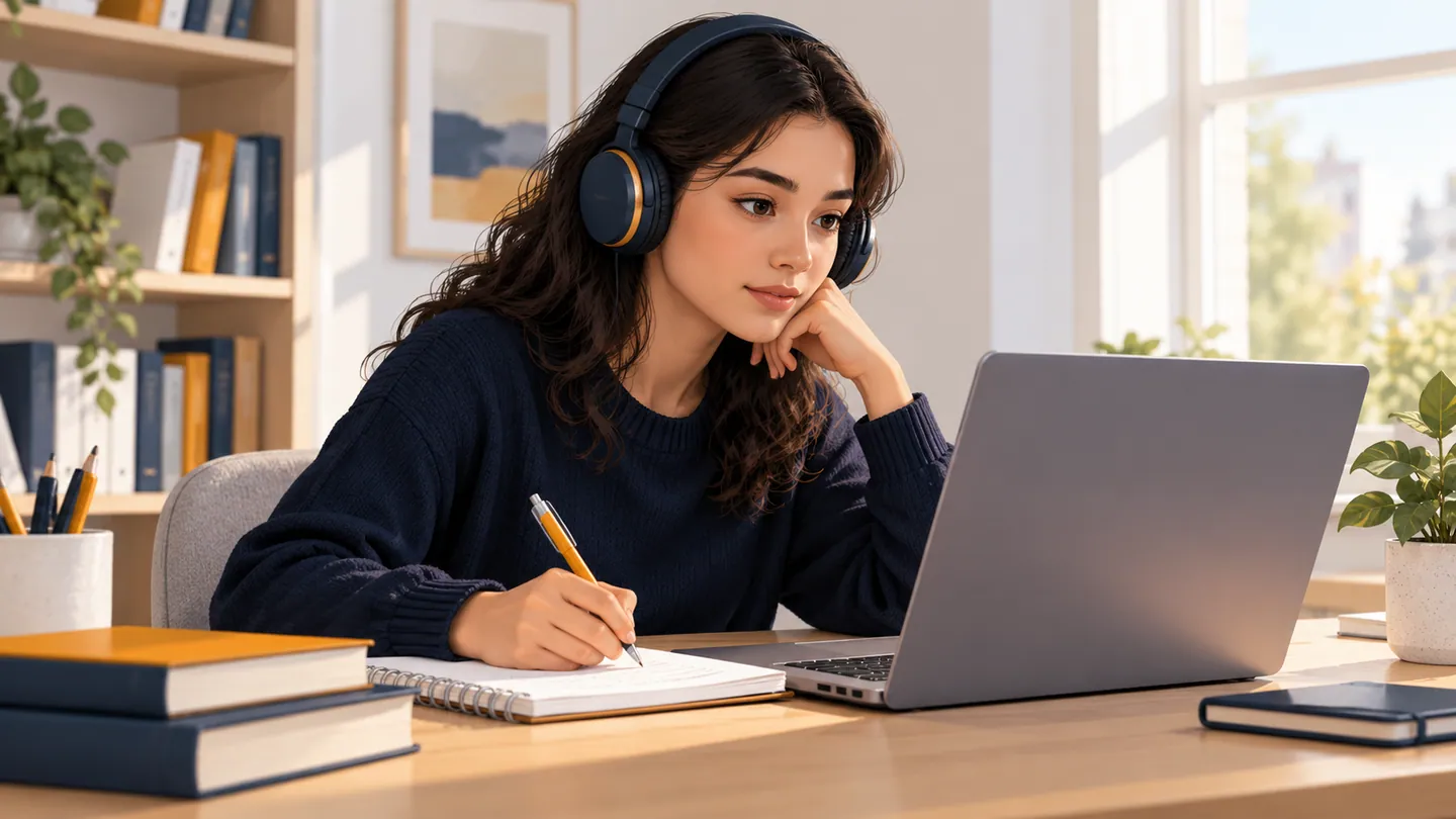 Editorial illustration of TOEFL Preparation learning