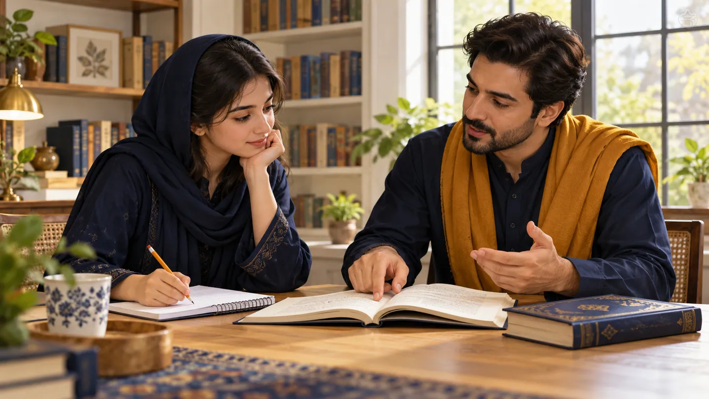 Editorial illustration of Urdu learning